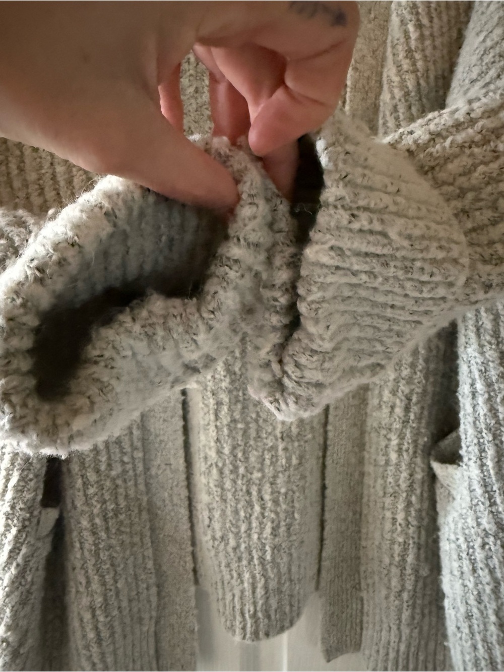 Wool/Cotton Blend Chunky Knit Cardigan - Light Gray XS - Picture 2 of 5